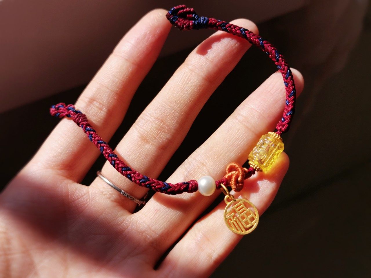 足金吊坠男女送礼手绳编织转运珍珠纯金手链手饰