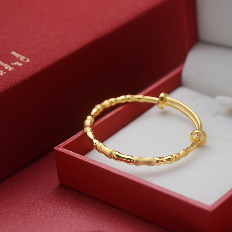 黄金竹节手镯3d硬金手链足金999纯金宝宝满月圆镯儿童时尚金饰