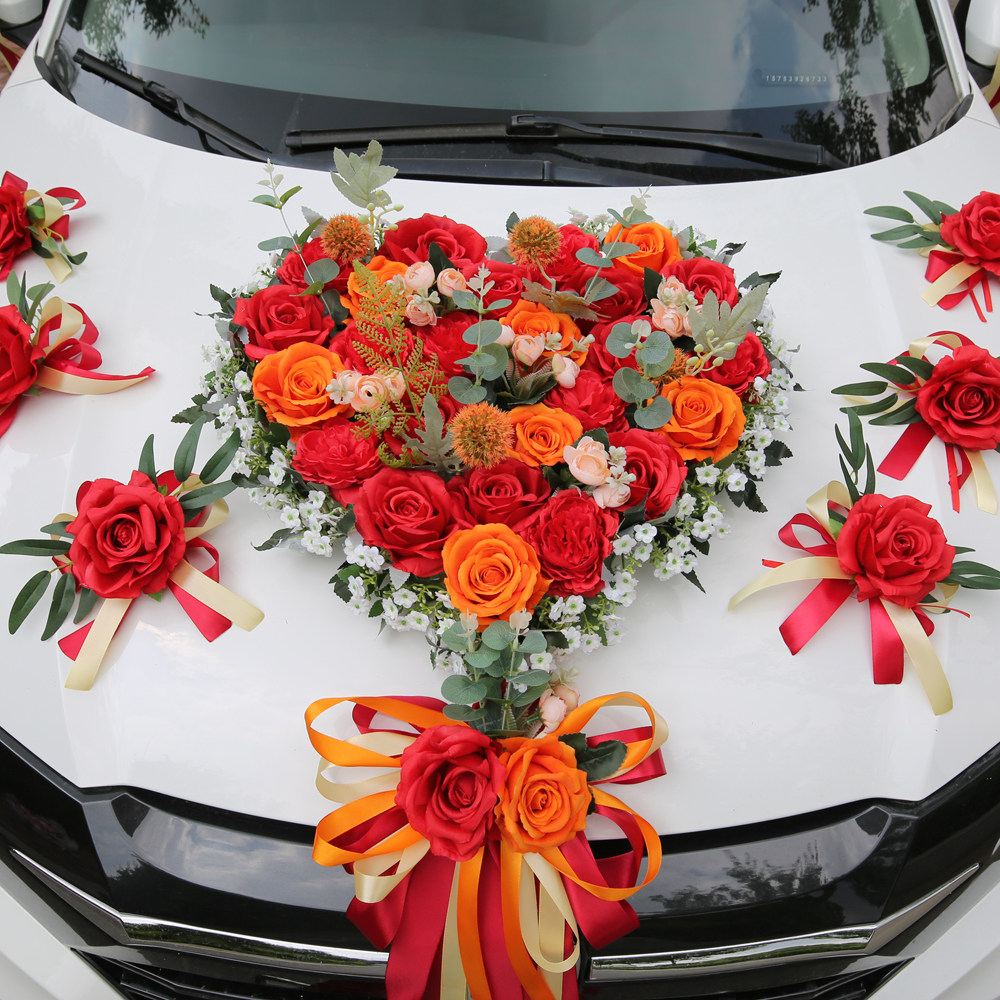 车花装饰结婚婚车拉花车头车队主车花头婚车鲜花