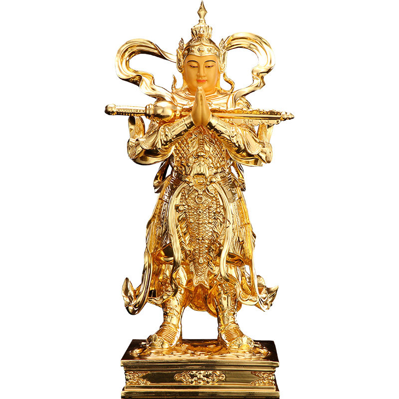 韦陀菩萨秦歌台湾手贴真金金箔伽蓝佛像合掌摆件
