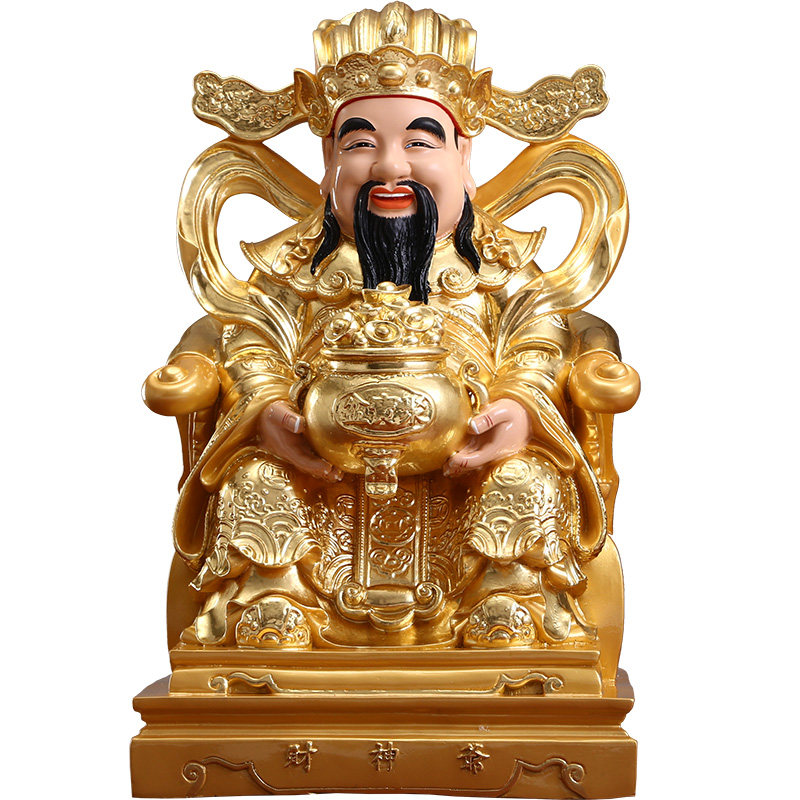 财神秦歌纯铜贴金财神爷神像家用文佛像元宝开业摆件