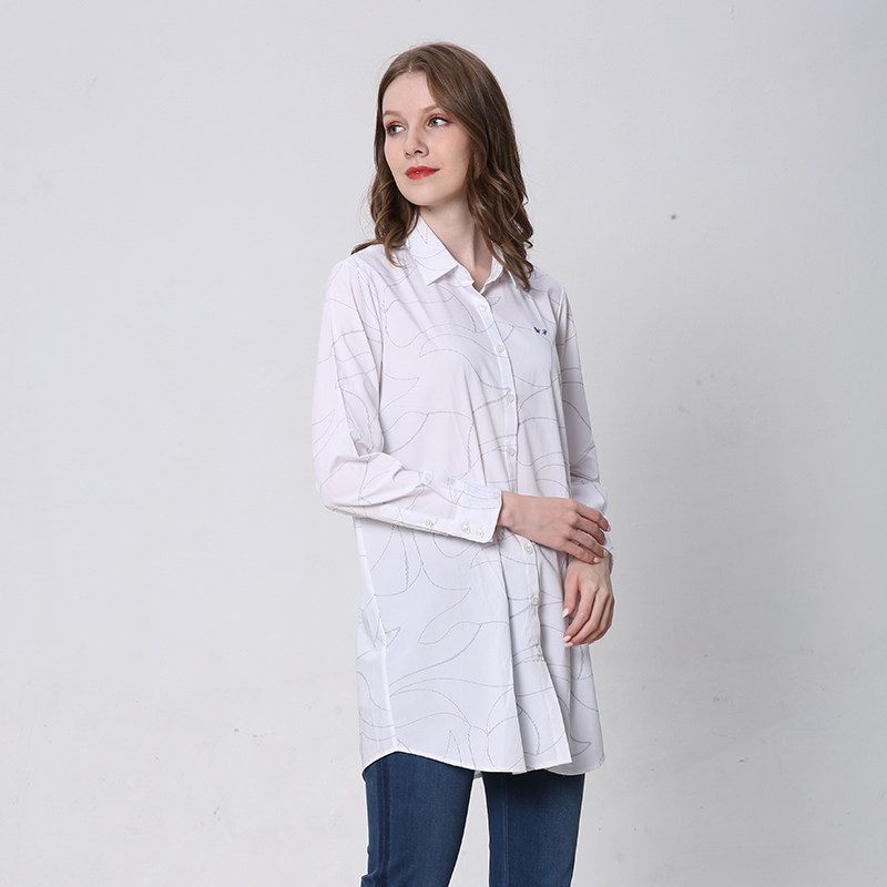 衬衫威鹏弹力中长宽松女亲舒适大码碎花春秋衬衫