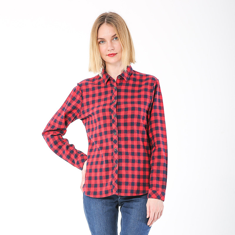 衬衫威鹏秋季新品纯棉长袖格子方领显合体女装衬衫