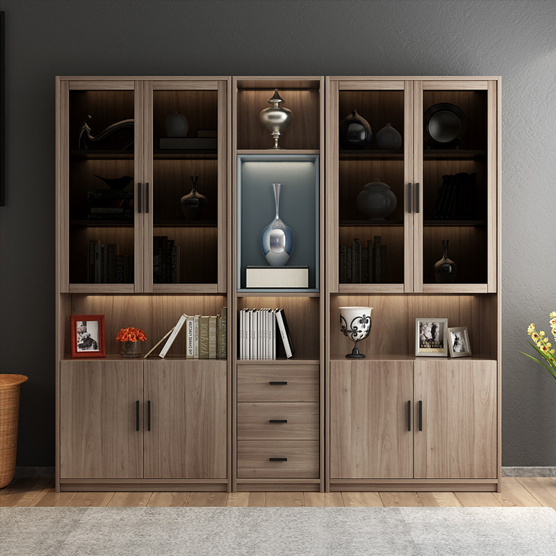 书柜书架简约现代小户户型玻璃门带门落地储物组合书柜