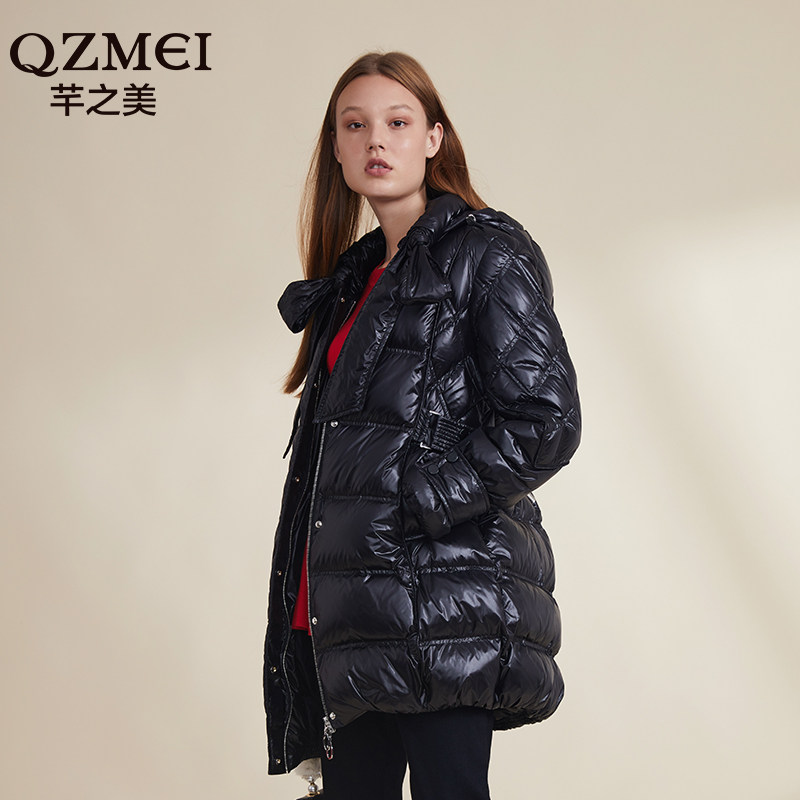 芊之美鸭绒女装大码百搭保暖无气味秋冬白鸭绒带帽羽绒服