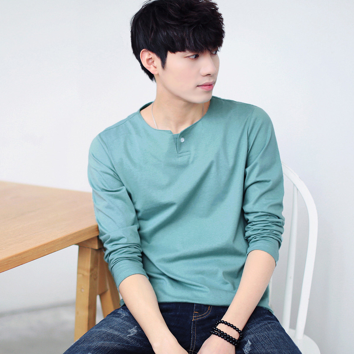 衣品天成秋季新款男士长袖t恤韩版纯棉纯色潮流体恤打底小衫秋装