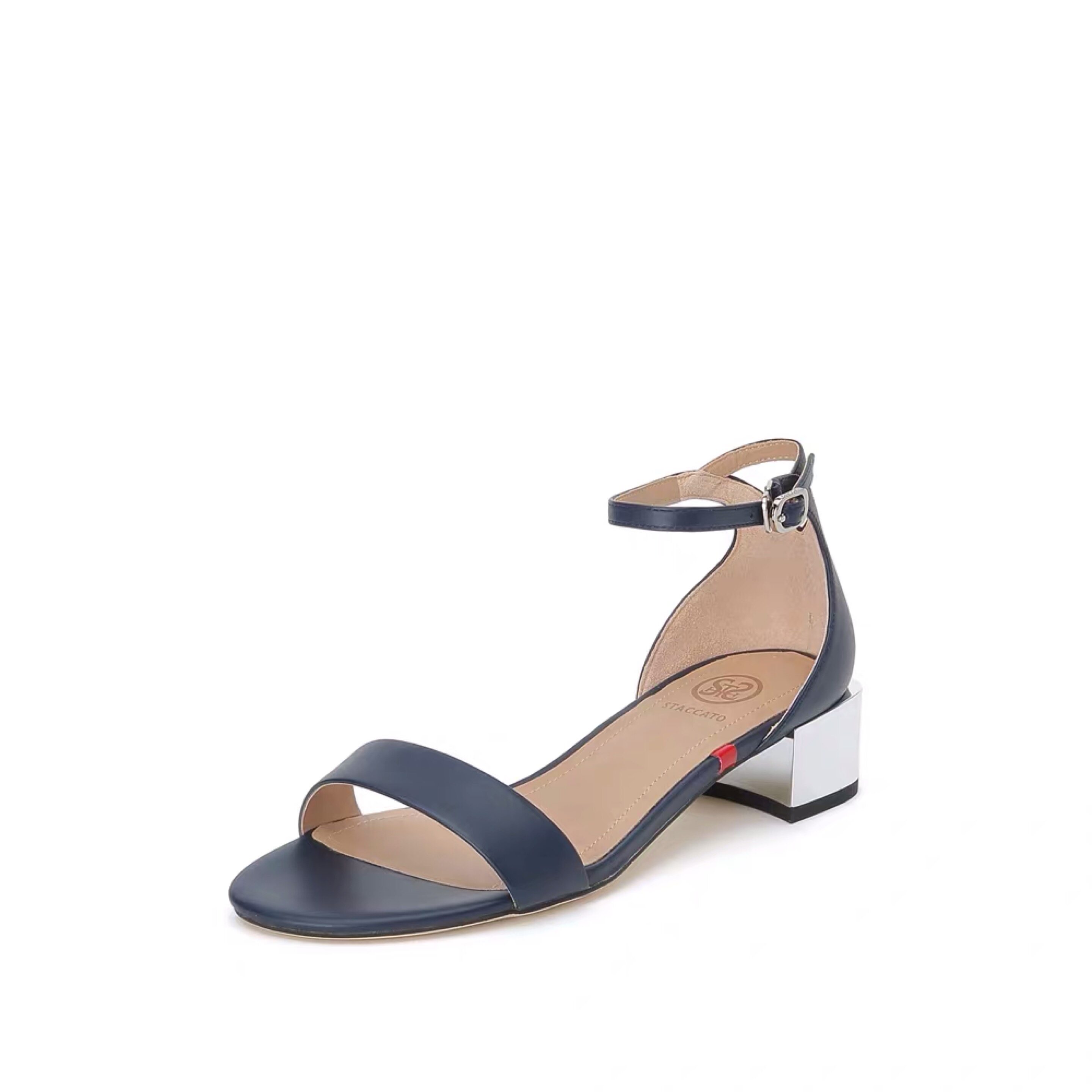 思加图2020夏季新款简约一字中跟粗跟牛皮皮革亲子鞋