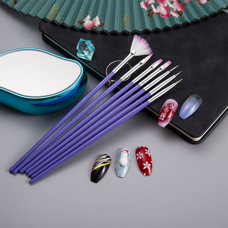 法碧7支紫色彩绘光疗水晶雕花扇形笔点钻笔美甲工具