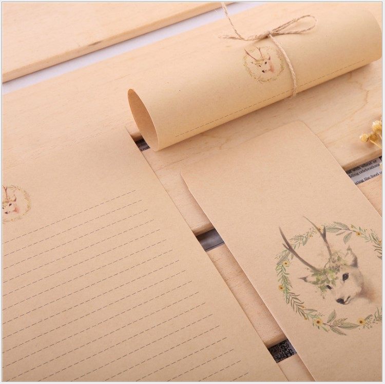 创意复古文艺简约森系牛皮纸小鹿手绘信签情书信纸