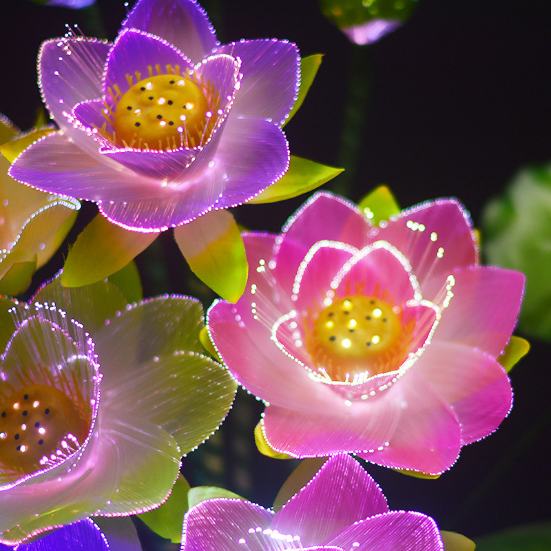 花灯摆设盆景花盆盆栽七彩光纤佛前莲花荷花荷花灯