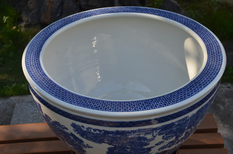 鱼缸水族箱景德镇陶瓷圆形创意生态大号青花瓷金鱼乌龟桌面缸