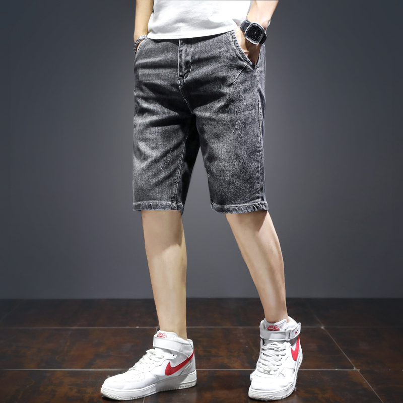 牛仔短裤男士夏季薄款五分裤潮流马裤水洗青春潮牌休闲弹力中裤子
