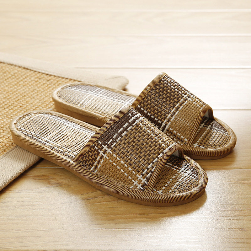拖鞋天然天然竹竹席草编织家居家情侣厚底防滑单鞋
