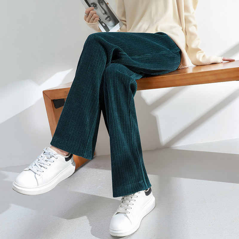 绿色灯芯灯芯绒绒裤2022年秋冬新款宽松休闲垂感休闲裤