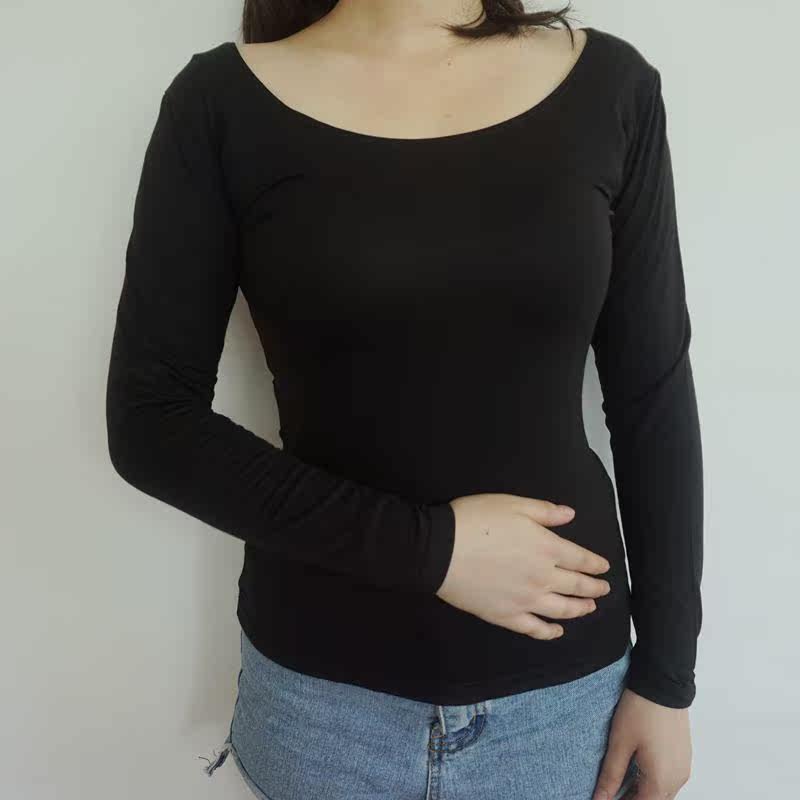 【最新折扣价32元】女士u领8分袖超薄保暖打底衫优家自发热内衣大圆领