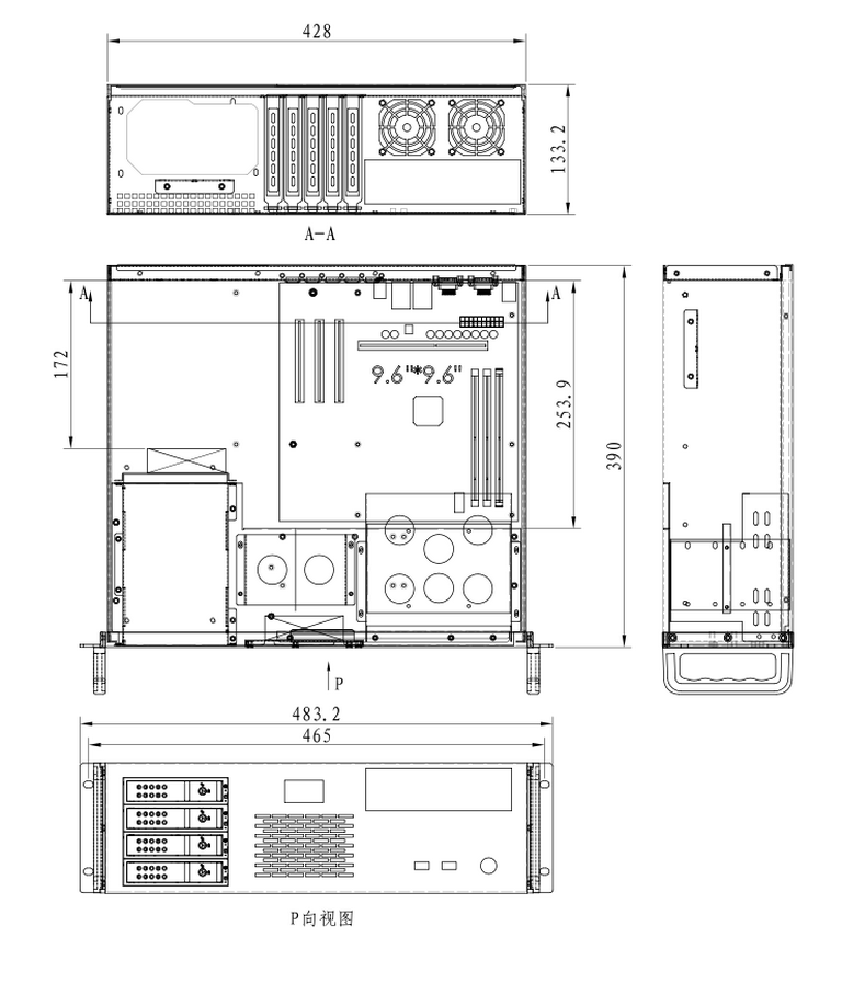 3u机箱4盘内部39cm工控机工控温度监控位热机箱
