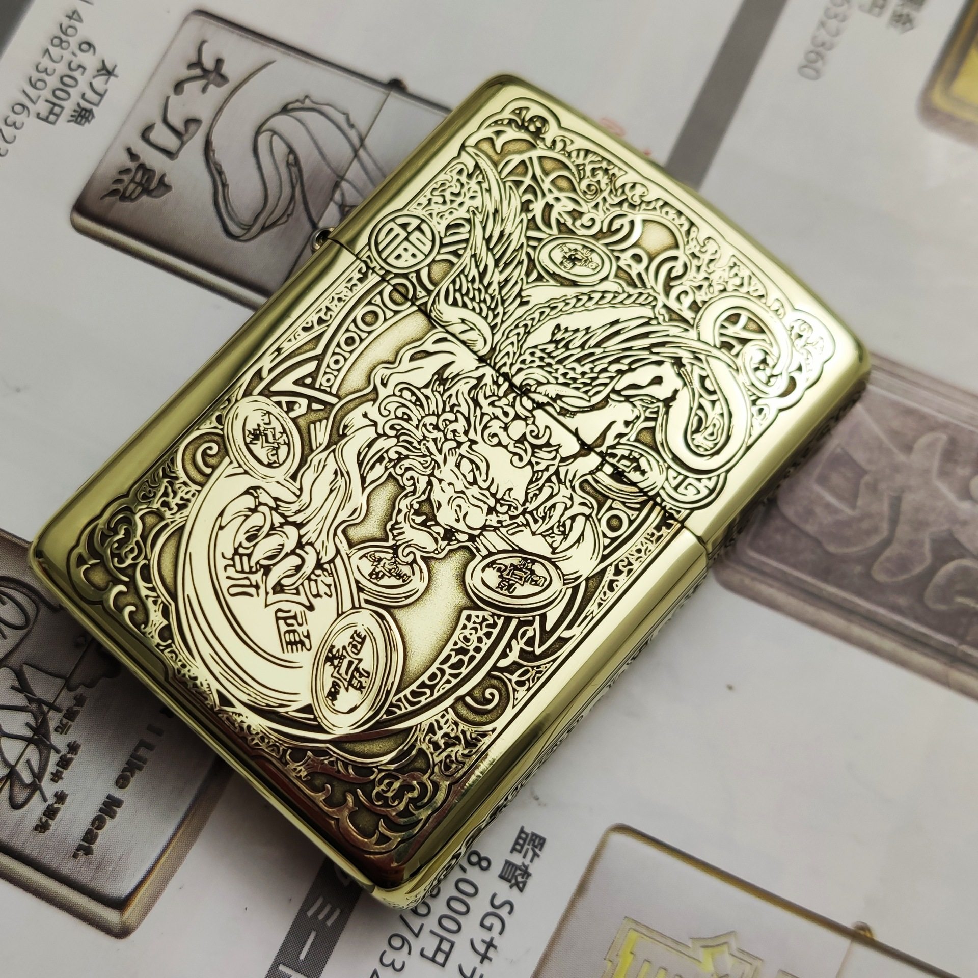 美国正品zippo打火机正版精雕招财进宝纯铜唐草貔貅zippo