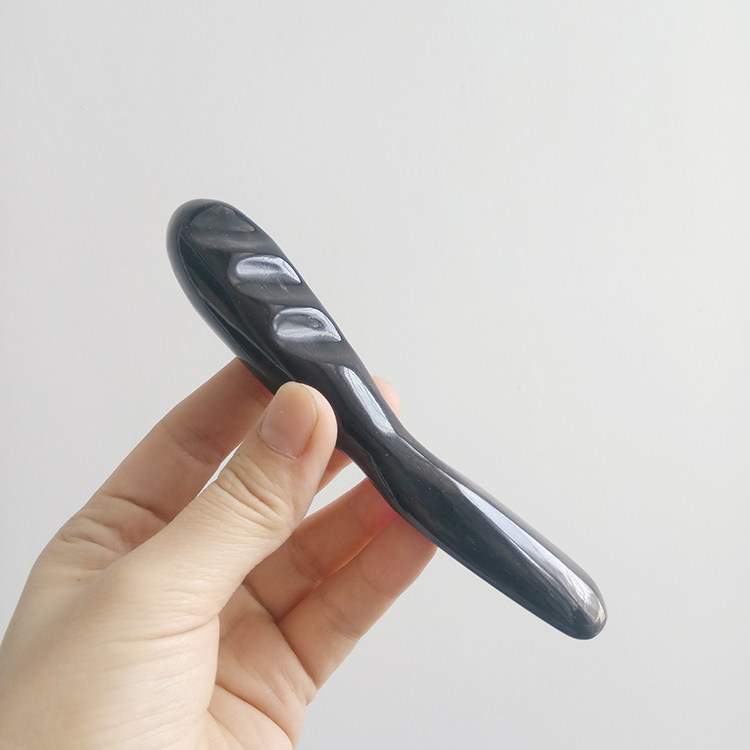 天然手工手工制制作黑水牛角尖实心按摩双头拨筋按摩棒