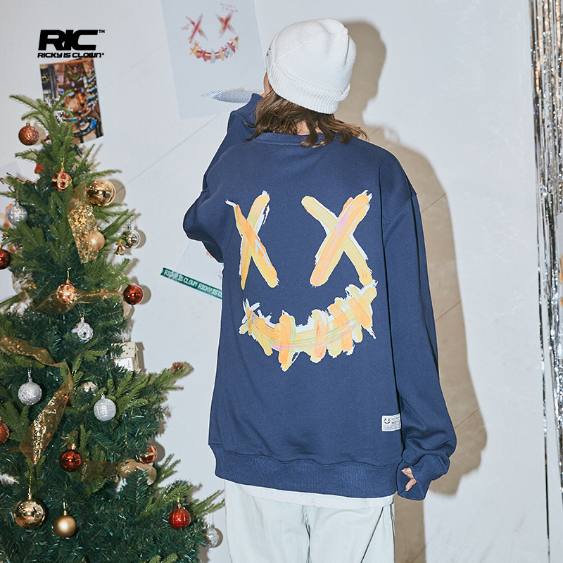 RickyisClown JOKE RiC小丑艺术油画撕裂笑脸圆领卫衣男国潮牌