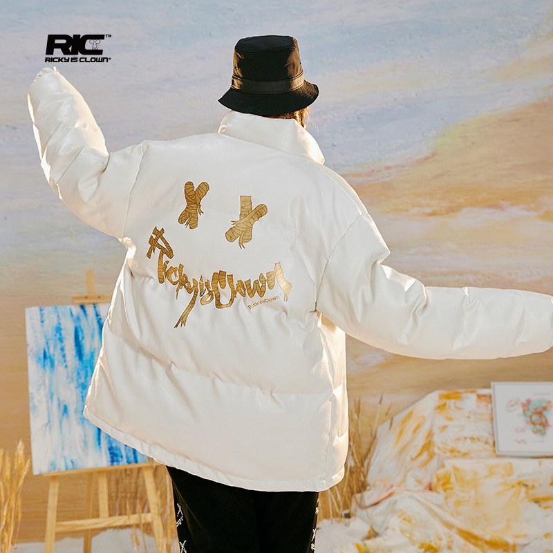 RickyisClown JOKE RiC小丑绷带笑脸pu皮棉服男国潮冬季棉衣外套