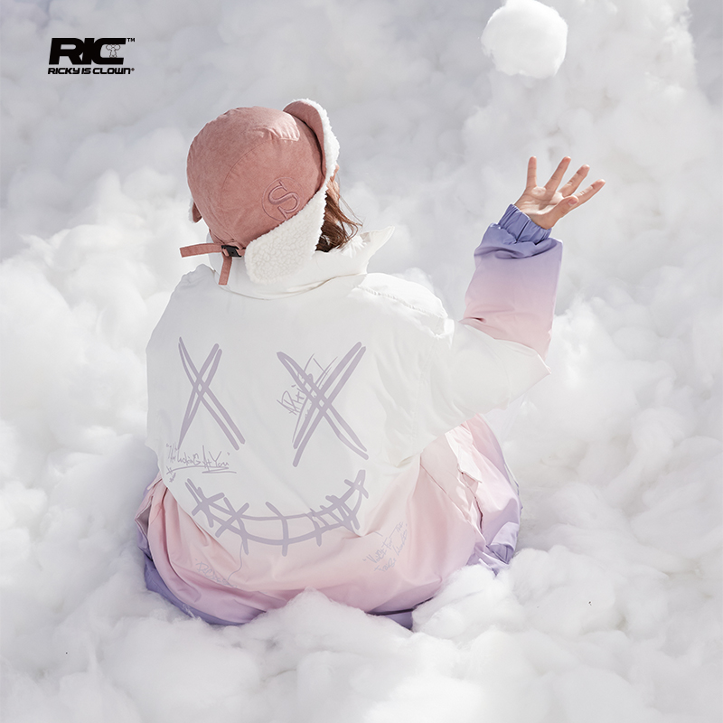 RickyisClown JOKE RiC渐变解构撕裂笑脸羽绒服男短款国潮牌外套