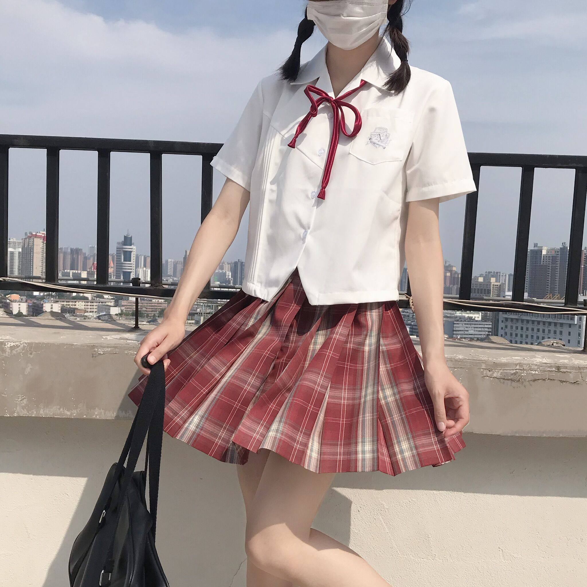 维德ved原创设计鲤风夏秋季日系校园褶裙jk制服裙绝美红格