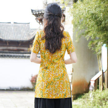 Yunya Tang suit summer dress ສໍາ​ລັບ​ແມ່​ຍິງ​ແບບ​ຈີນ tops cheongsam ສໍາ​ລັບ​ແມ່​ຍິງ summer ສັ້ນ​ແຂນ​ຊາ​ເສື້ອ​ຜ້າ retro ທົ່ງ​ພຽງ​ຂອງ​ແມ່​ຍິງ​ແບບ​ຈີນ