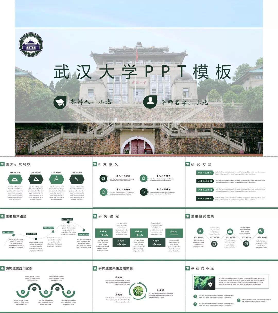 ppt武汉大学武大模板简约清新欧美毕业答辩设计素材