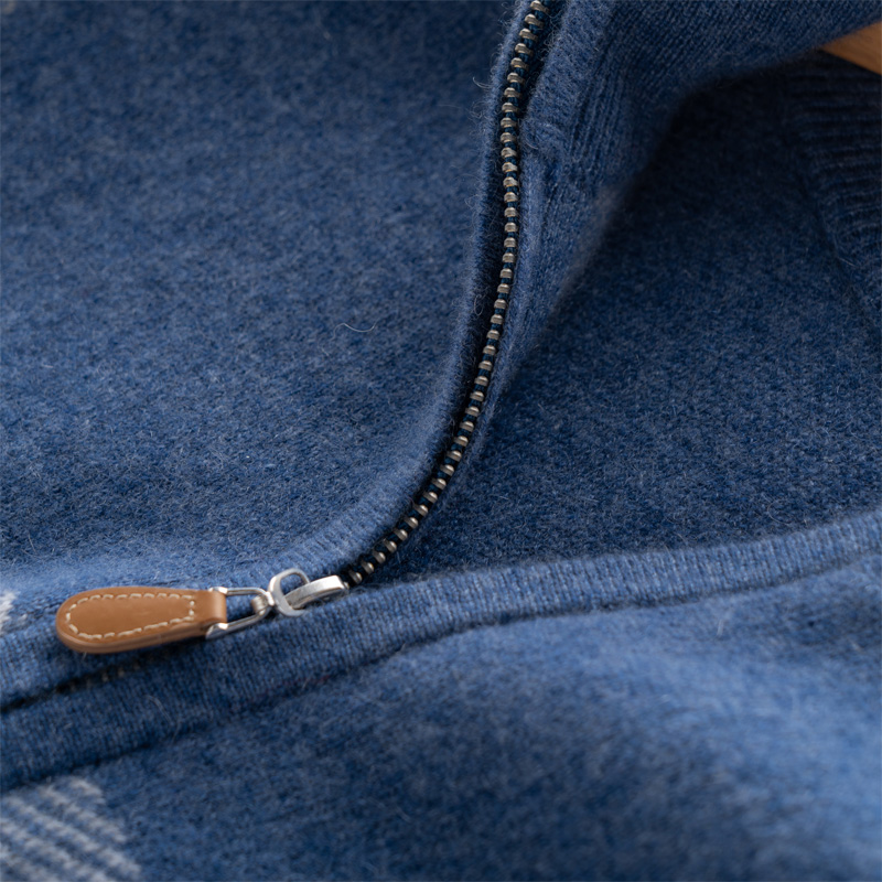 高端冬季100%纯山羊绒衫男士加厚开衫半高领拉链外套青年针织毛衣