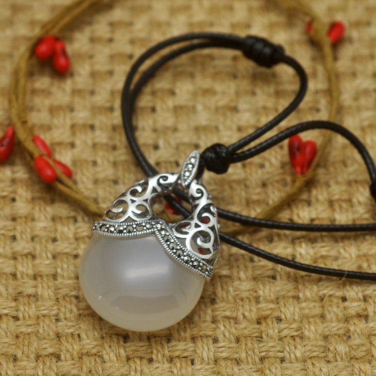 纯银银玉蓓蕾毛衣链女白玉水滴吊坠百搭长款项链