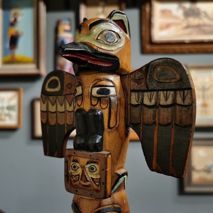 北美美国阿拉斯加印第安原住民立体雷鸟鸟图腾收藏实木木雕