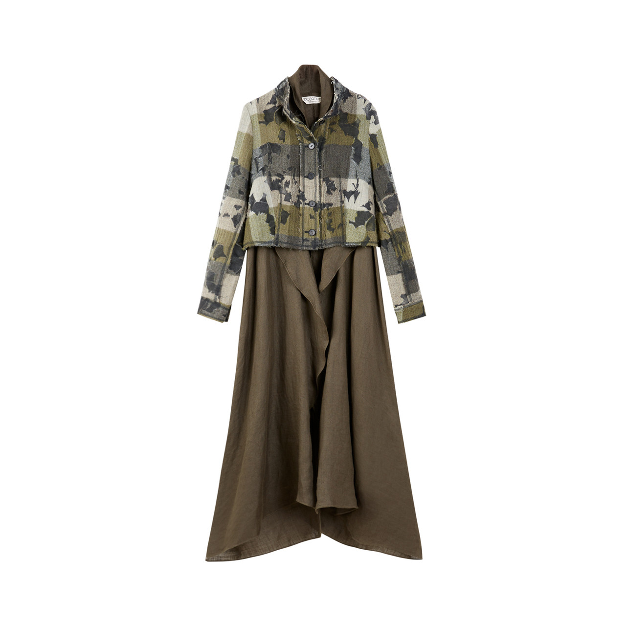 exception例外女装时尚烧花工艺拼接休闲纯羊羊毛风衣