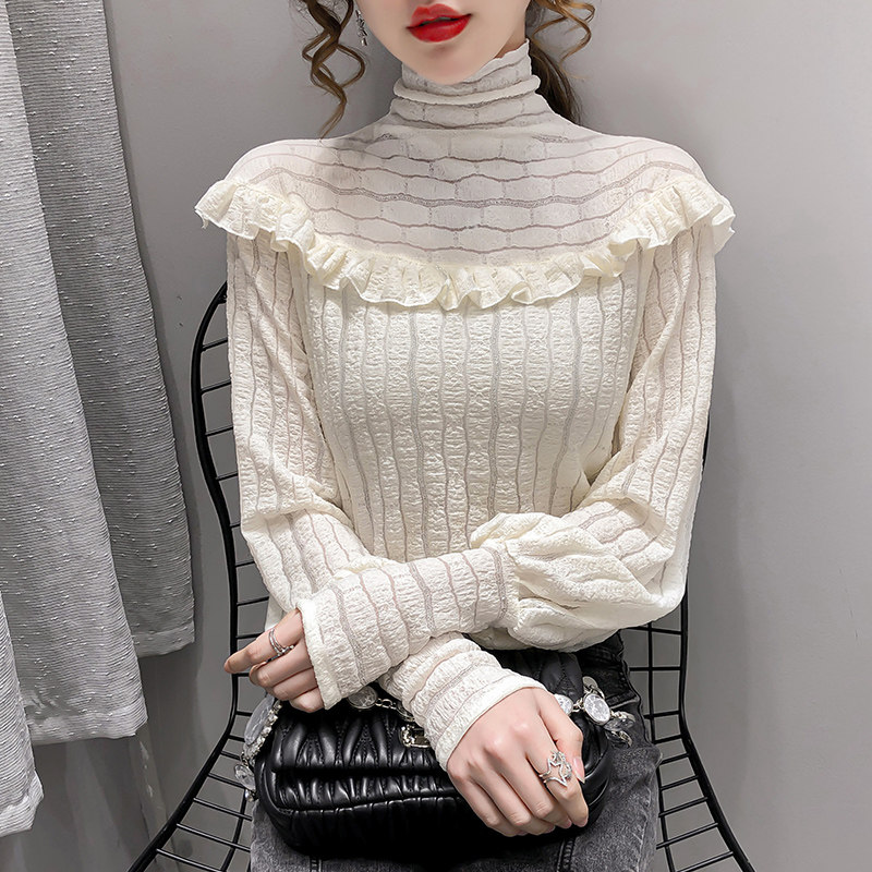 高领蕾丝打底小衫女秋冬内搭超仙设计感洋气减龄法式气质初恋上衣