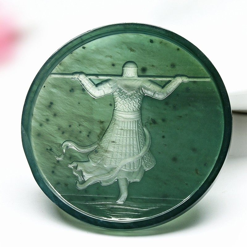 翡翠x25874果敢冰种蓝水齐天大圣吊坠玉石阴雕圆挂件颈饰