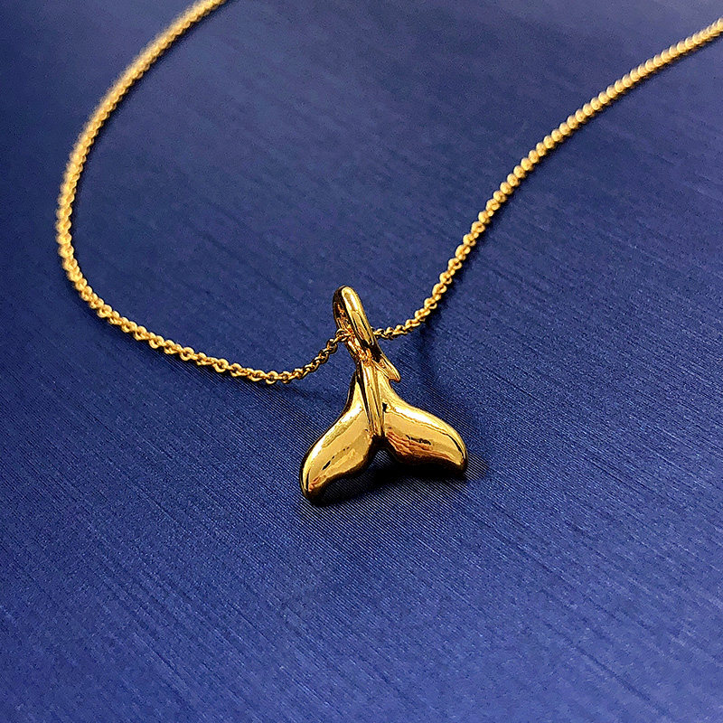 黄金项链女款足金鱼尾吊坠5d硬金本命年转运颈饰