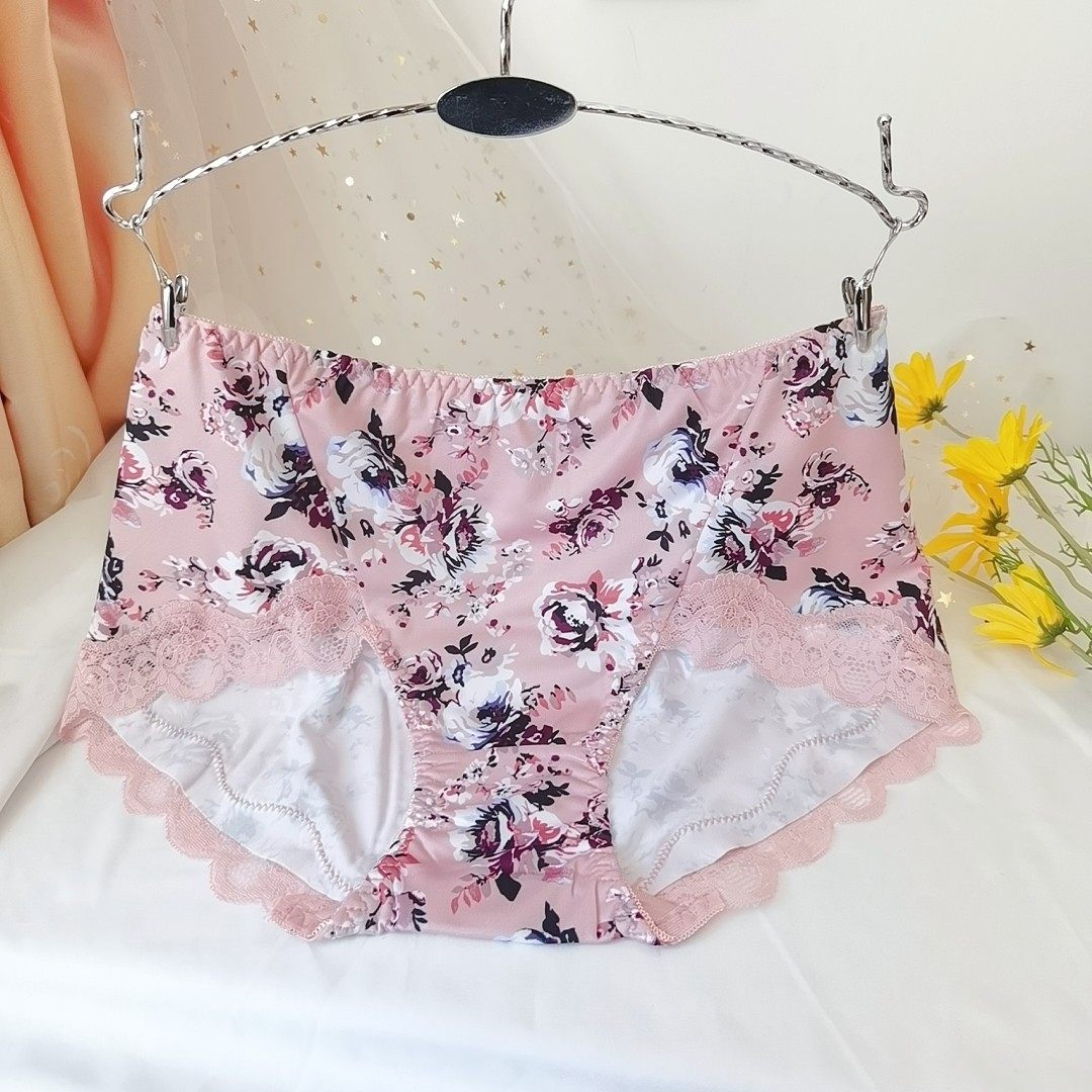 花朵大码女内裤女士中腰精致精致女人女人味蕾丝蕾丝花女三角裤