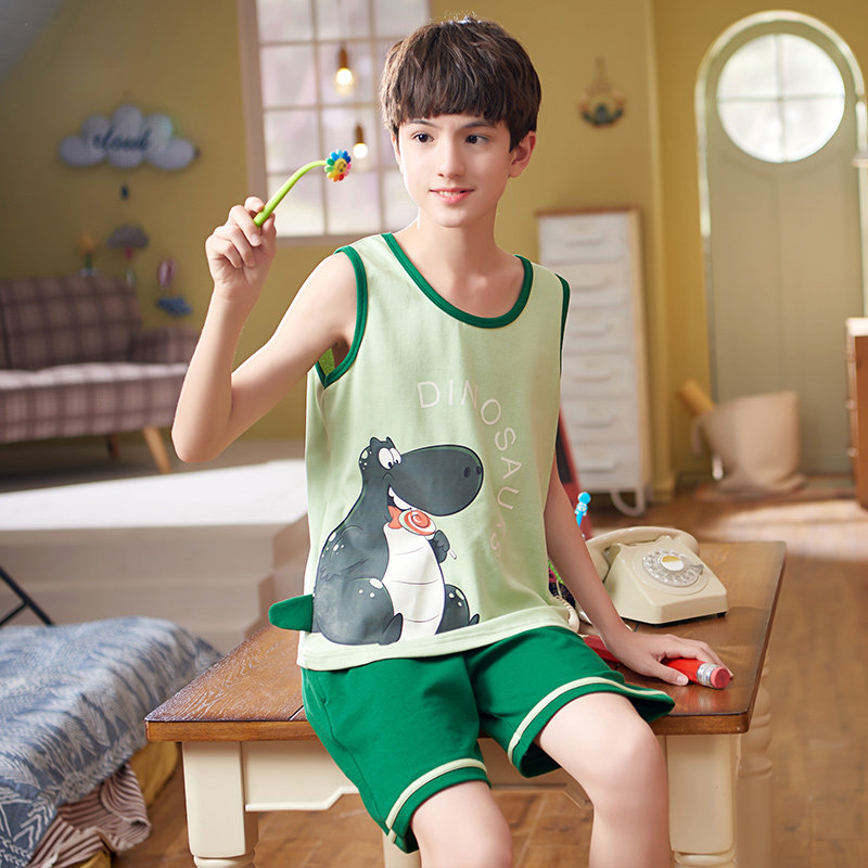 薄款儿童纯棉背心恐龙睡衣卡通小男孩夏装男童背心吊带