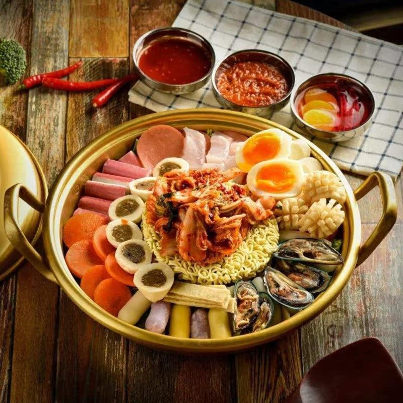 部队韩国进口火锅加厚韩式黄铝锅铝锅锅韩餐料理火锅