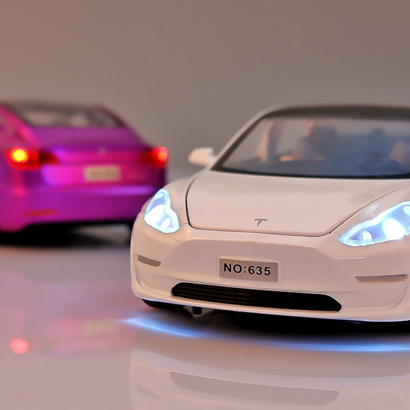 1:32特斯拉model3汽车模型 仿真合金声光玩具车吃鸡同款车模
