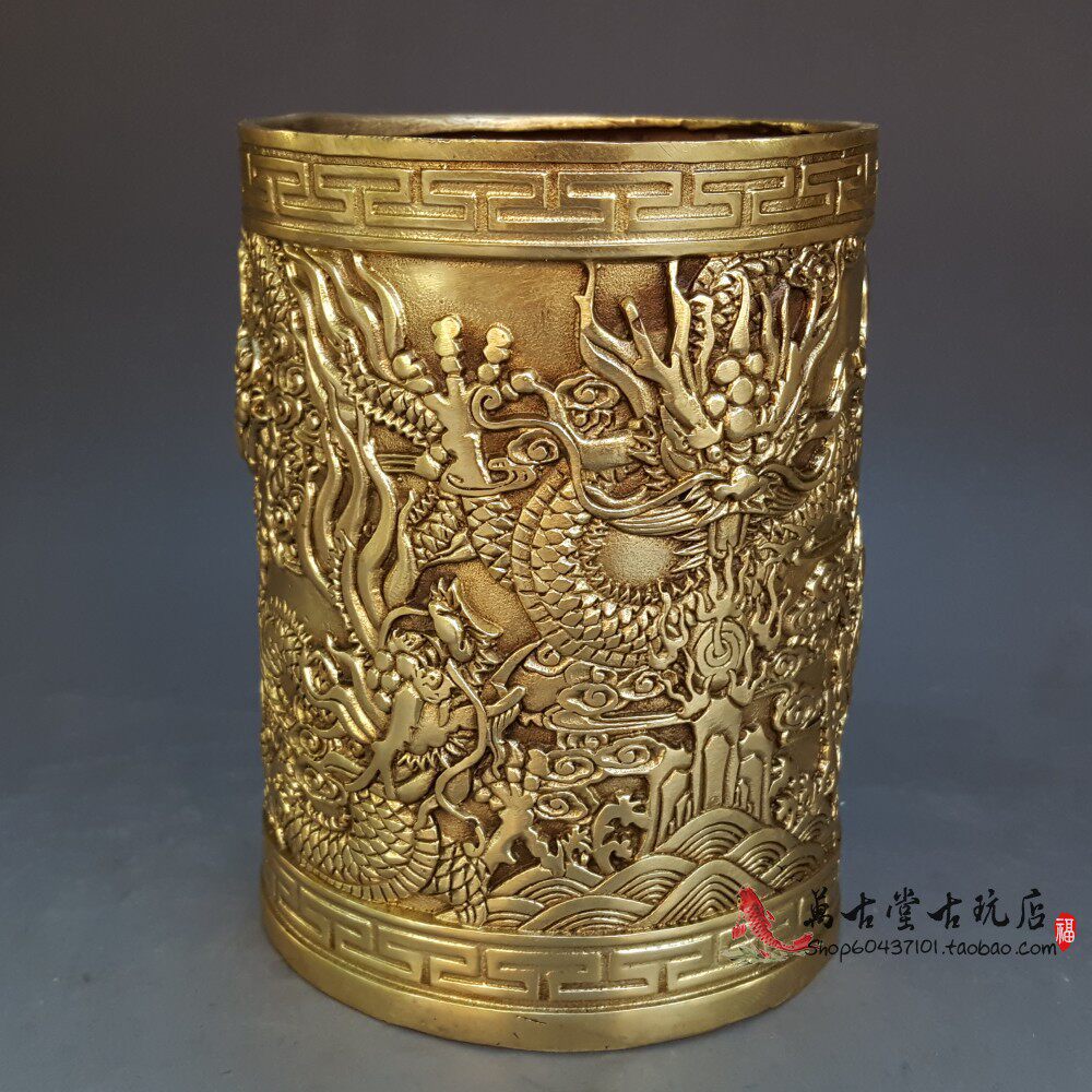 笔筒特价仿古纯铜摆件五龙御天文房用品家居装饰摆件
