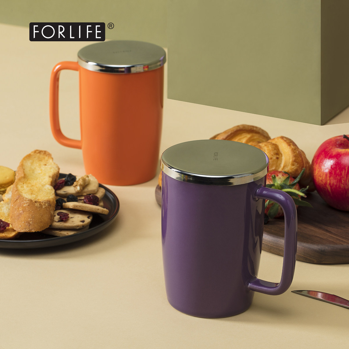 美国forlife正品露珠陶瓷茶杯 带盖带过滤网 办公室泡茶彩色杯子