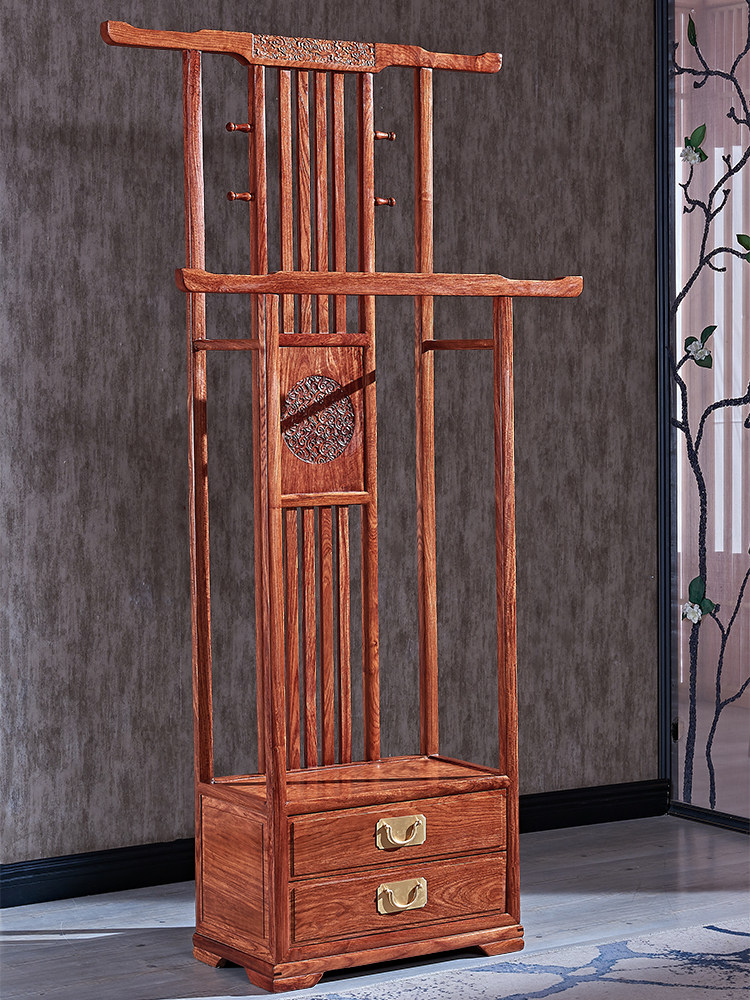 承宝轩红木衣帽架客厅刺猬紫檀中式落地挂衣架卧室花梨木实木衣架