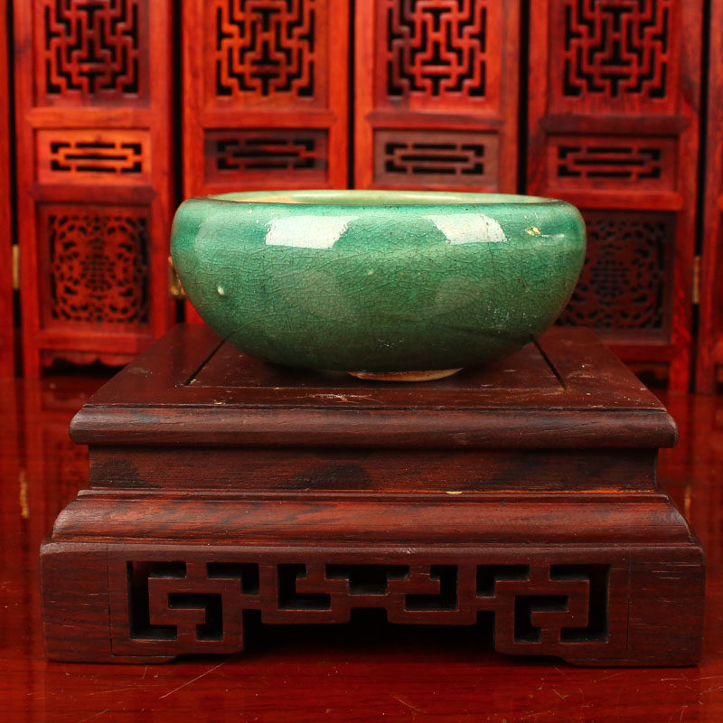 花盆万园石湾小品石湾老小圆冰裂彩釉精品盆栽花盆