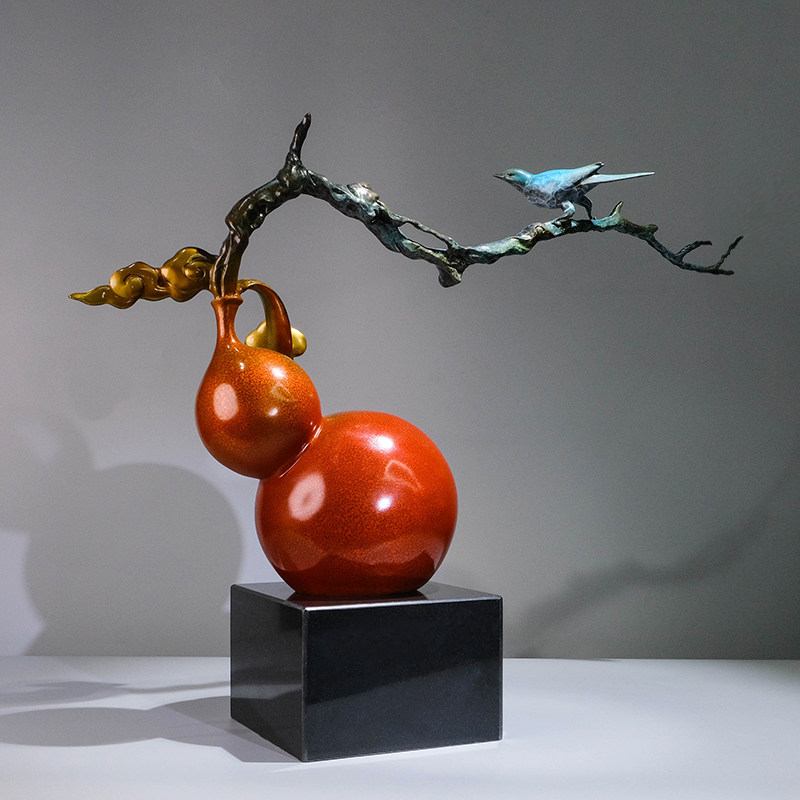 铜金中式铜雕装饰办公室玄关客厅岁月新中式摆件摆件