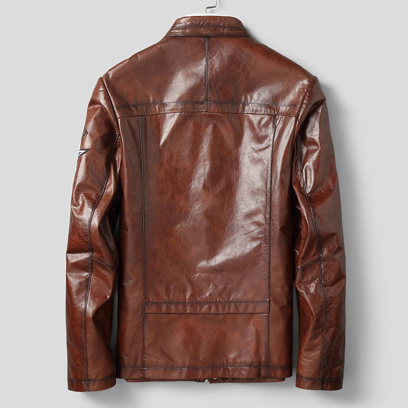 夹克男士真皮皮衣油蜡头牛皮印花内衬皮衣