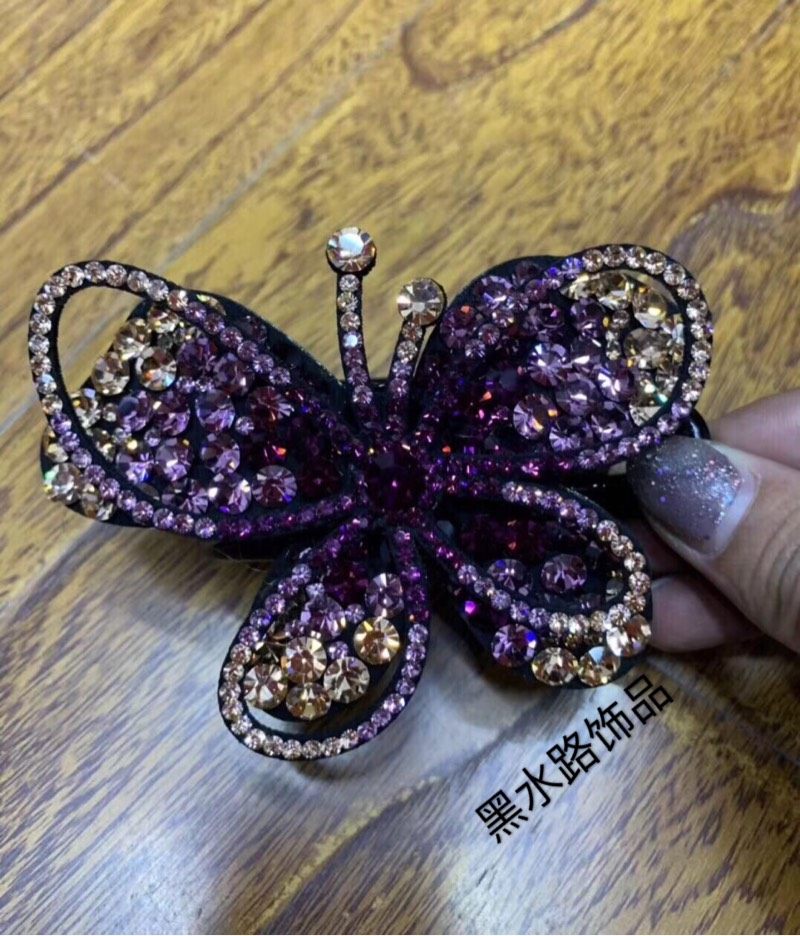 捷克钻进口钻大蝴蝶三齿夹亮钻抓夹盘发发卡横夹防滑齿捏夹头饰