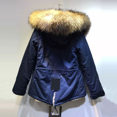 2017冬季韩版新款皮草棉衣藏青色mr mrs furs保暖貉子毛领外套