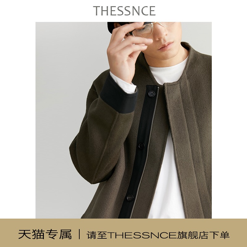 断码7折 拼接设计纯羊毛短款外套手工双面呢休闲夹克男秋冬L