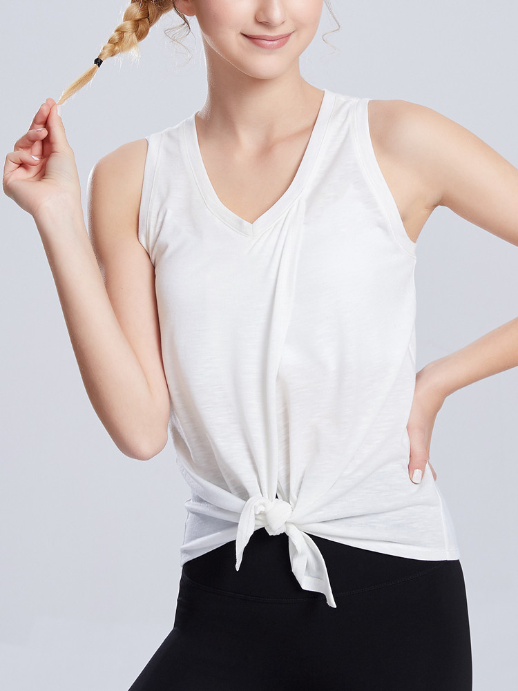 无袖运动背心罩衫开叉打结露脐紧身速干上衣运动t恤