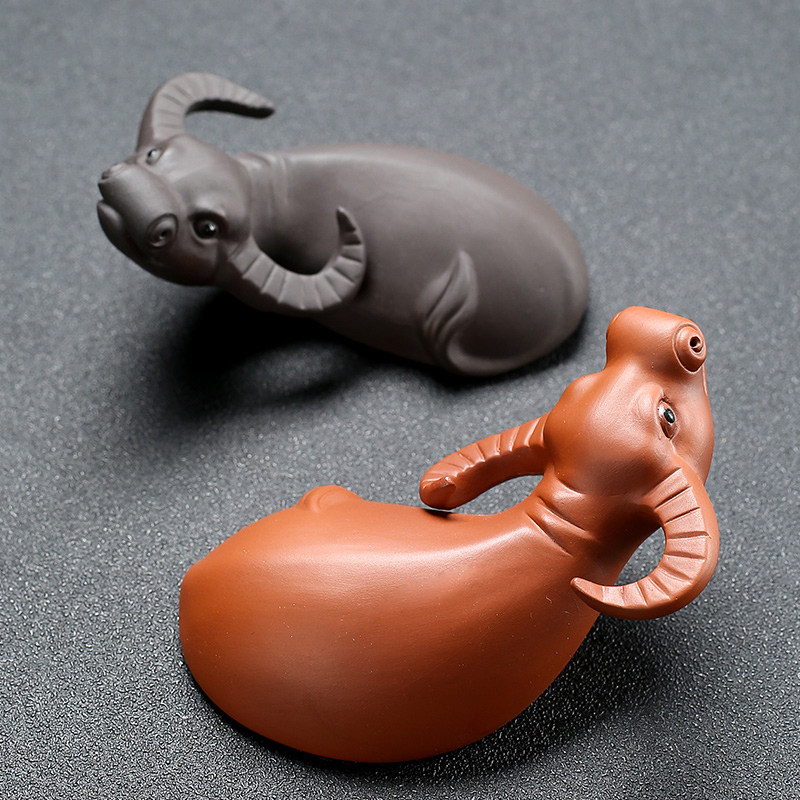 摆件宇轩紫砂茶宠卧牛茶玩手工精品十二生肖牛可茶宠摆件